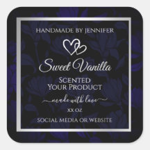 Produto Floral a Preto e Azul Moderno Rotulagem Pr