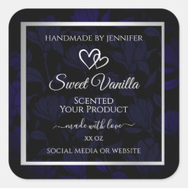 Adesivo Quadrado Produto Floral a Preto e Azul Moderno Rotulagem Pr