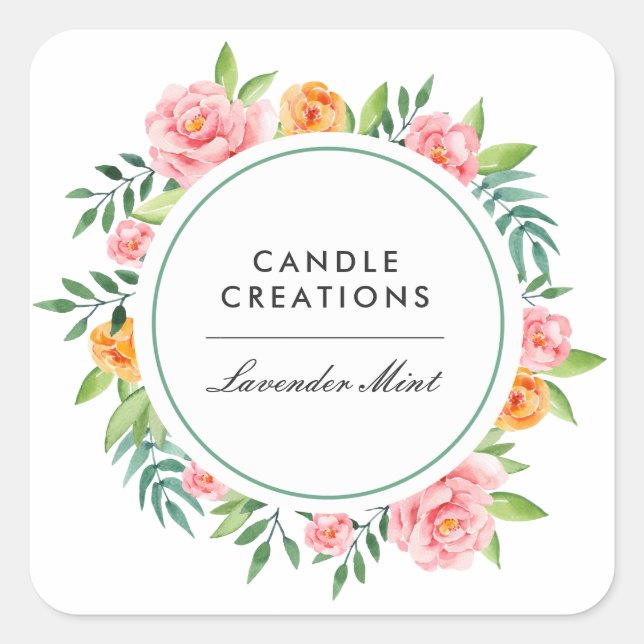 Adesivo Quadrado Produto Floral Pink de Aquarela (Frente)