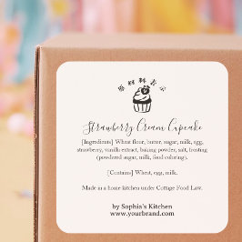 Adesivo Quadrado Produto Ingrediente de Padaria Minimalista Cupcake