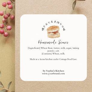 Adesivo Quadrado Produto Ingrediente Padaria Simples Aquarela Scone