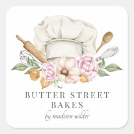 Adesivo Quadrado Produtos de pastelaria Chef de Chapéus e Utensílio
