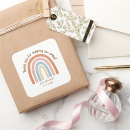 Adesivo Quadrado Professor de Arco-Íris Moderno, Aquarela Obrigado