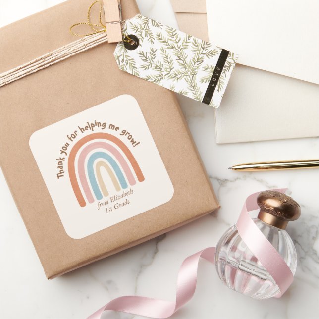 Adesivo Quadrado Professor de Arco-Íris Moderno, Aquarela Obrigado (Presentear)