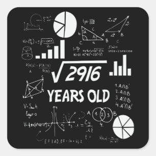 Adesivo Quadrado Professor de Matemática de 54 Anos de Idade, Aniv