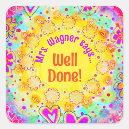 Adesivo Quadrado Professor de Motivação Floral Amarelo Personalizad