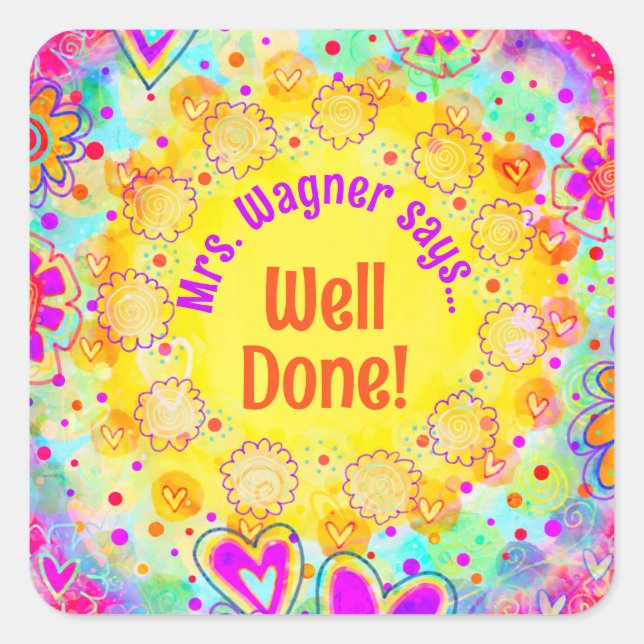 Adesivo Quadrado Professor de Motivação Floral Amarelo Personalizad (Frente)