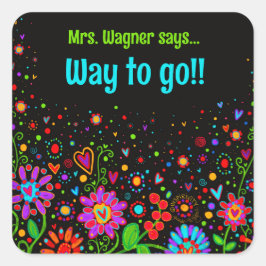 Adesivo Quadrado Professor de Motivação Floral Personalizada