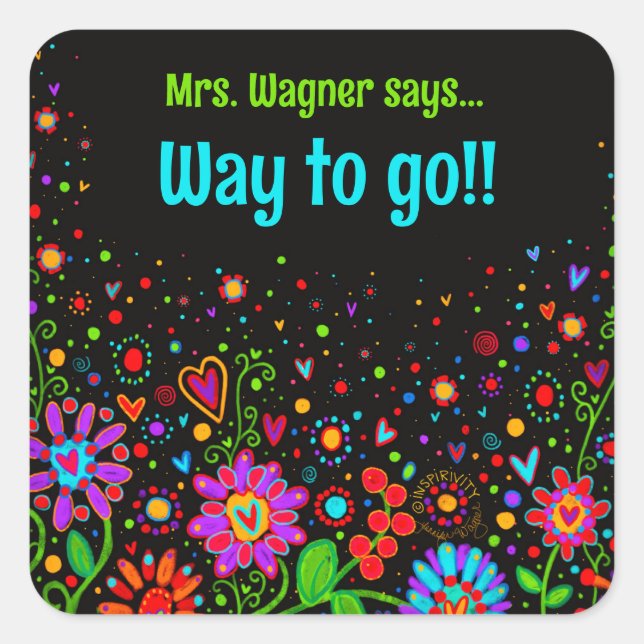 Adesivo Quadrado Professor de Motivação Floral Personalizada (Frente)