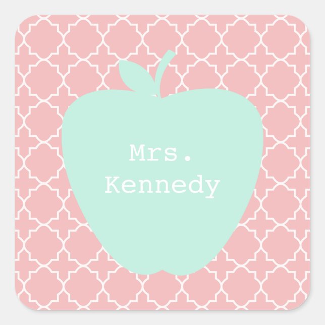 Adesivo Quadrado Professor de Quatrefoil de Coral de Maçã Azul (Frente)