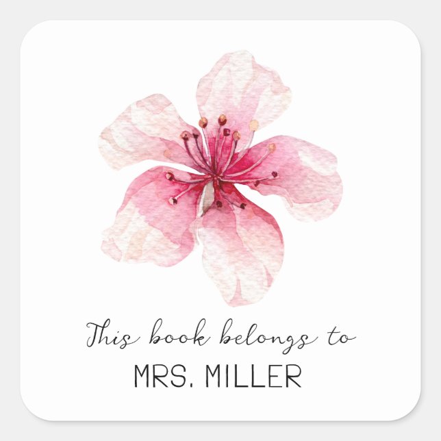Adesivo Quadrado Professora Da Cherry Blossom Este Livro Pertence (Frente)