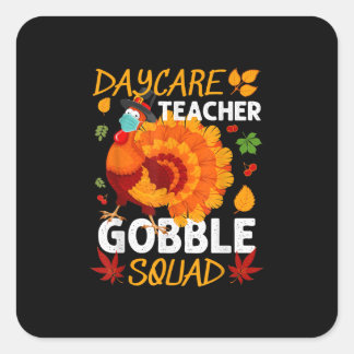 Adesivo Quadrado Professora de creche Gobble Squad Turkey Face Mask