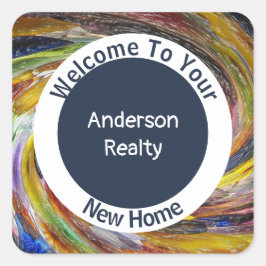 Adesivo Quadrado Promoção de Imóveis Redemoinho Tie-Dye Imobiliária