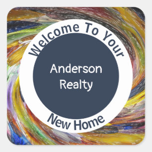 Adesivo Quadrado Promoção de Imóveis Redemoinho Tie-Dye Imobiliária