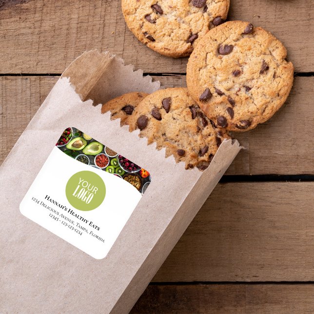 Adesivo Quadrado Promocional de fotos ou logotipo profissional verd (Add your logo and photo to this simple packaging sticker. )