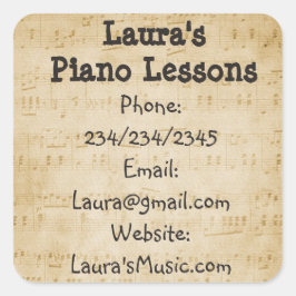 Adesivo Quadrado Promocional de Lições de Piano Personalizadas