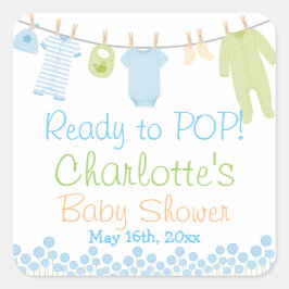 Adesivo Quadrado Pronto Para POP! Chá de fraldas Azul e Verde