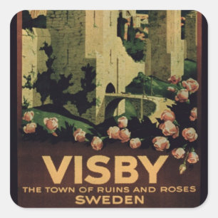 Adesivo Quadrado Propaganda de poster a cidade de Visby, suecia