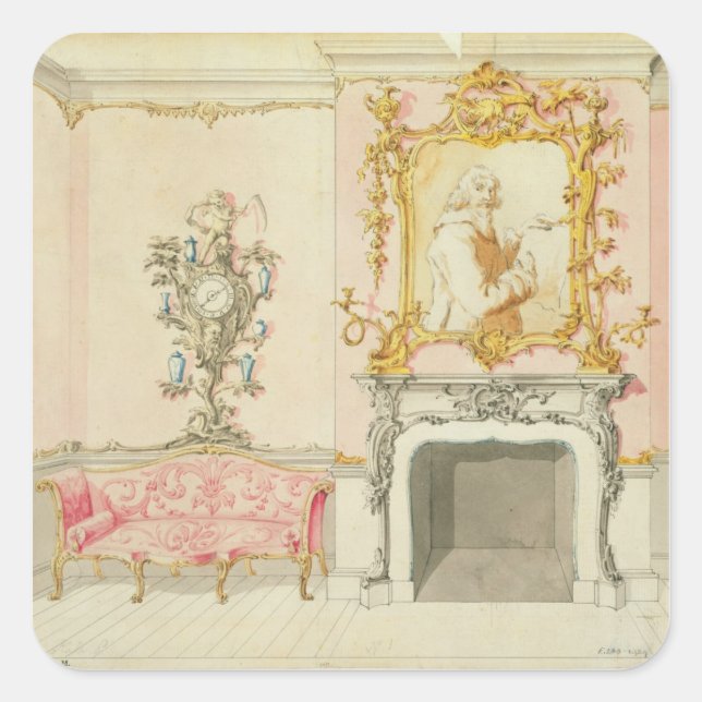 Adesivo Quadrado Proposta de interior da sala de desenho, 1755-60 ( (Frente)