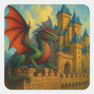 Adesivo Quadrado Protetor do Castelo do Dragão Medieval