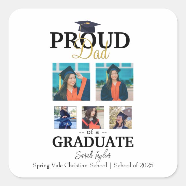 Adesivo Quadrado Proud dad of graduate 2025 (Frente)