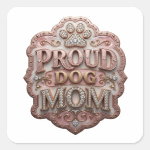 Adesivo Quadrado PROUD DOG MOM Dourado Divertido