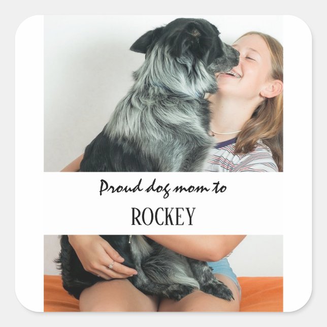 Adesivo Quadrado Proud dog mom personalized image and name pet (Frente)