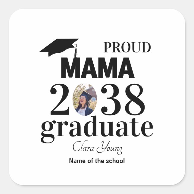 Adesivo Quadrado Proud mama personalized graduation (Frente)