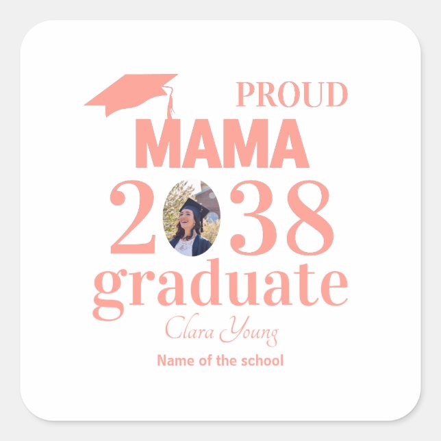 Adesivo Quadrado Proud mama personalized graduation (Frente)