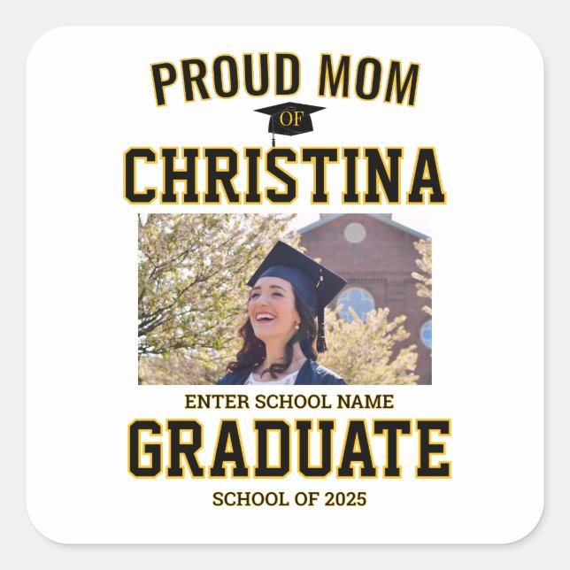 Adesivo Quadrado Proud mom parent of student of class of 2025 (Frente)