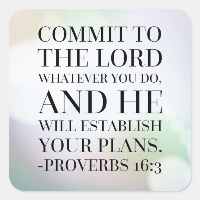 Adesivo Quadrado Provérbios 16:3 Cotação de Bíblia (Frente)