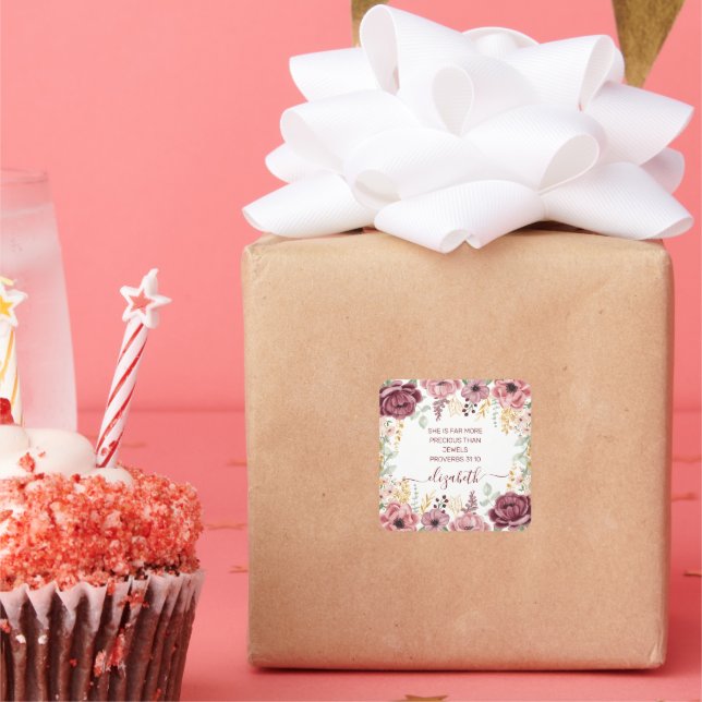 Adesivo Quadrado Provérbios 31 Flor rosa pastel elegante (Festa)