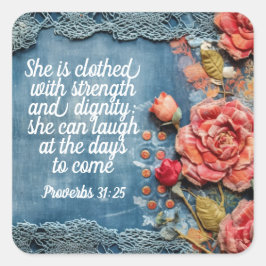 Adesivo Quadrado Proverbs 31:25 Sticker Inspiring Bible Verse