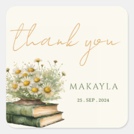 Adesivo Quadrado Próximo Capítulo Amante de Livros Boho Chá de Bebê