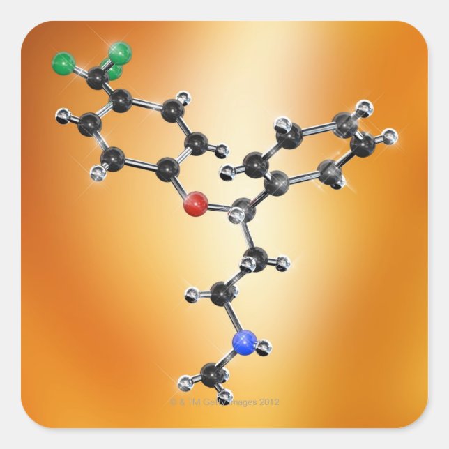 Adesivo Quadrado Prozac. Modelo molecular do antidepressivo (Frente)