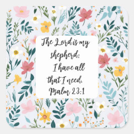 Adesivo Quadrado Psalm 23:1 Floral Square Sticker