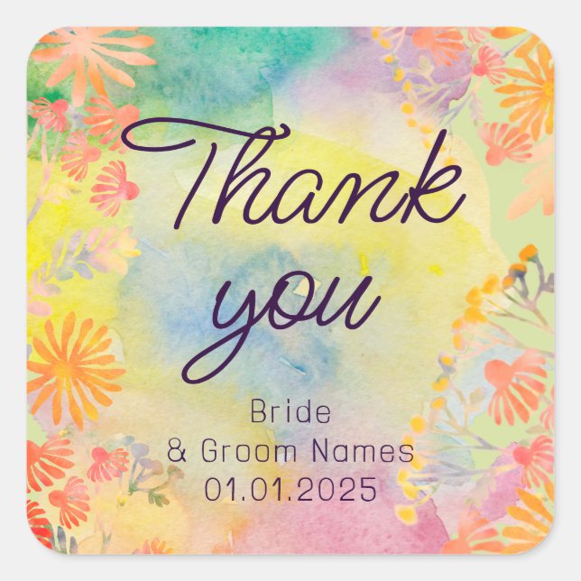 Adesivo Quadrado Psychedelic Watercolor (Frente)