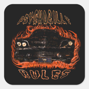 Adesivo Quadrado Psychobilly Rules Flames SC