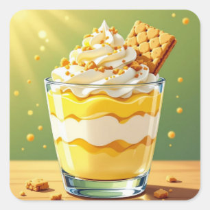 Adesivo Quadrado Pudim de Baunilha e Parfait de Creme Chantilly