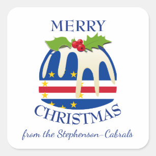 Adesivo Quadrado PUDIM DE NATAL Festivo Bandeira de CABO VERDE