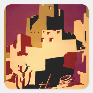 Adesivo Quadrado Pueblos Antigos do Sudoeste Arte de Poster WPA