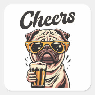 Adesivo Quadrado Pug Bebendo Beer Memory