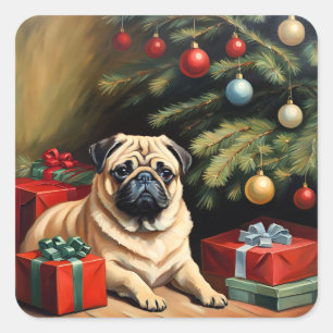 Adesivo Quadrado Pug celebra o Natal