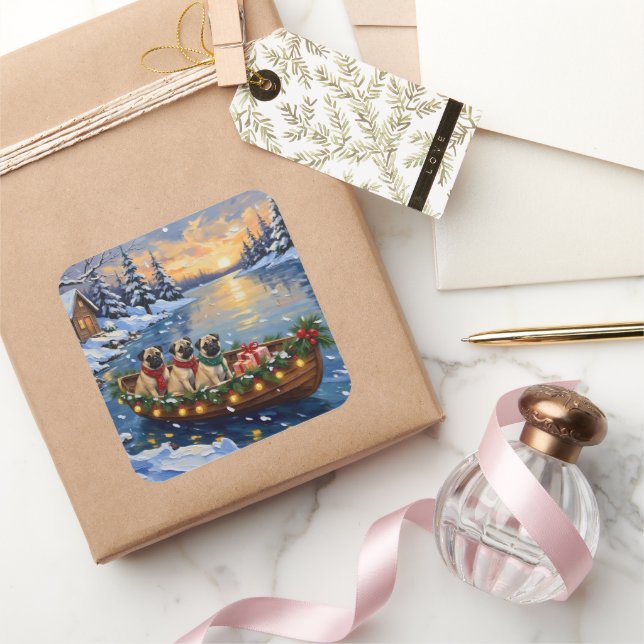 Adesivo Quadrado Pug Christmas Boat Holiday (Presentear)