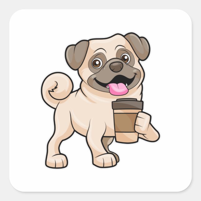 Adesivo Quadrado Pug com café para ir (Frente)