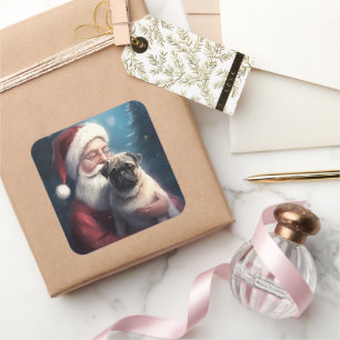 Adesivo Quadrado Pug Com Papai Noel Natal Festivo