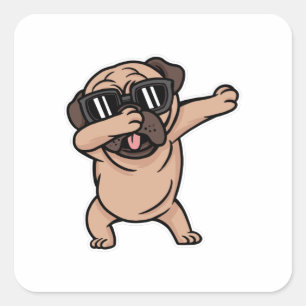 Adesivo Quadrado Pug de Bom Humor com Óculos Dabbing