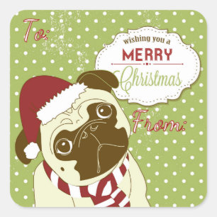 Adesivo Quadrado Pug do Natal