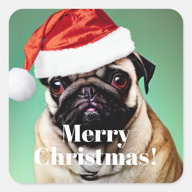 Adesivo Quadrado Pug Dog Christmas (Frente)