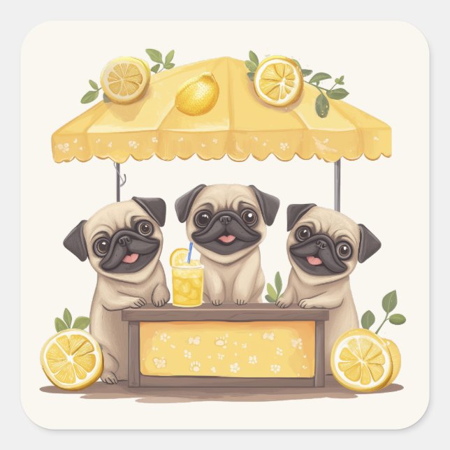 Adesivo Quadrado Pug Dogs Lemonade Stand (Frente)